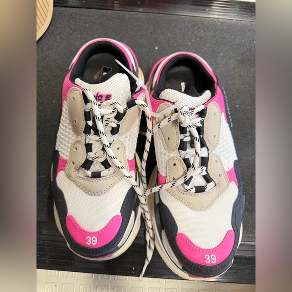 BALENCIAGAFabric Mesh Womens Triple S Mule Sneakers 36 White Pink Black